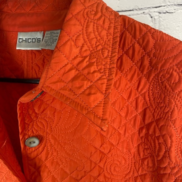 Chicos Quilted Embroidered Orange Jacket size Large - Picture 8 of 16